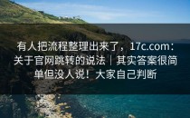 有人把流程整理出来了，17c.com：关于官网跳转的说法｜其实答案很简单但没人说！大家自己判断